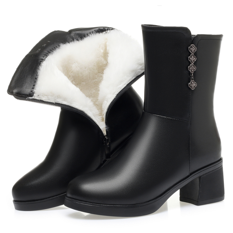 AIYUQI Winter Shoes Boots Women 2024 New Genuine Leather Women Snow Boots Natural Wool Warm High Heeled Boots Women