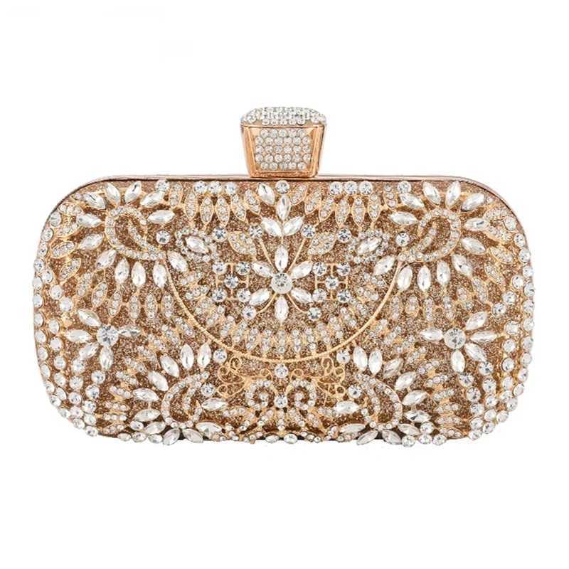CMM Diamond Evening Clutch Bag for Women Wedding Golden Purse Chain Shoulder Small Party Handbag with Metal Handle 240903
