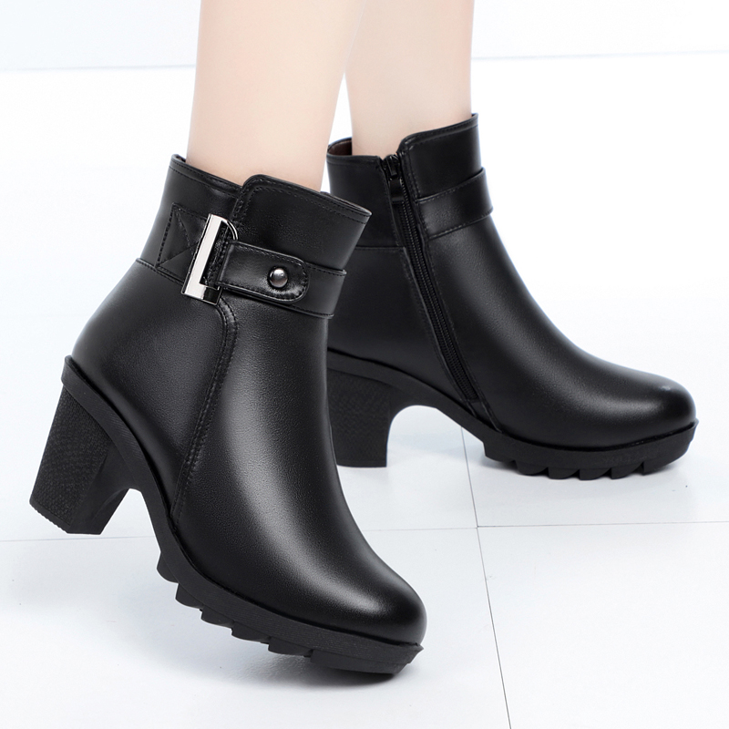 AIYUQI Women Winter Boots Genuine Leather 2024 New Wool Warm Women Ankle Boots High Heel Non Slip Large Size Women Booties