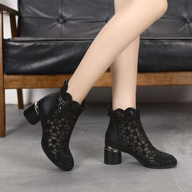sale Hot Spring Summer Fashion Rhies Gauze Sandals Thick Heels Mesh Autumn Ankle Boots Female Hollow Women's Shoes 40 3fa2
