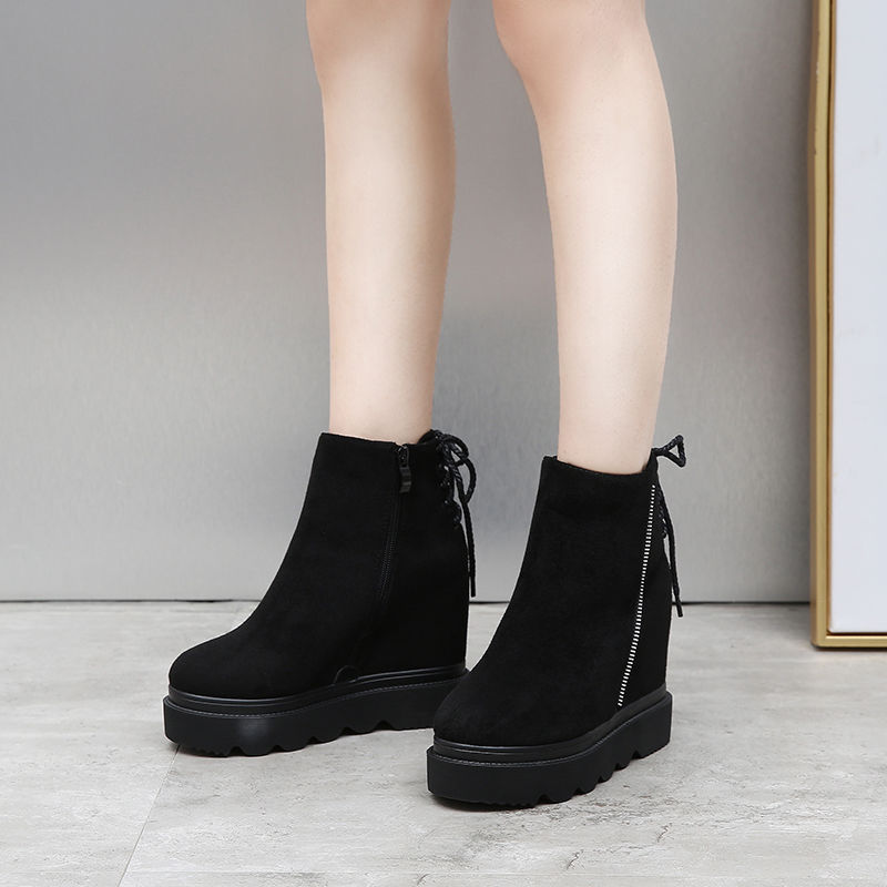 Fujin 10cm New Synthetic Stretch Fabric Suede Leather Comfy Spring Women Loafer Autumn Platform Ankle Booties Wedge Flats Shoes