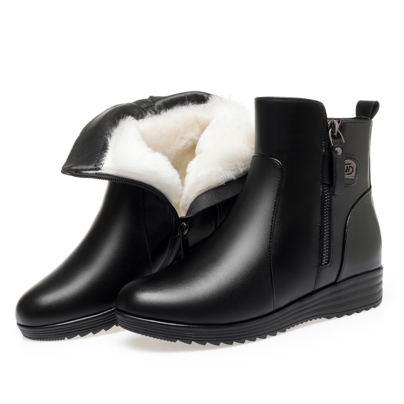AIYUQI Women Winter Boots Wedge 2024 New Genuine Leather Women Ankle Boots Warm Wool Large Size Non-slip Mom Snow Boots