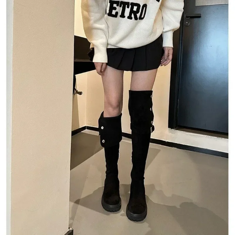 Over The Knee Cowboy Women Designer Winter Platform Fashion Fur Suede Wedges Thigh High Boots Motorcycle Shoes 2024 8230