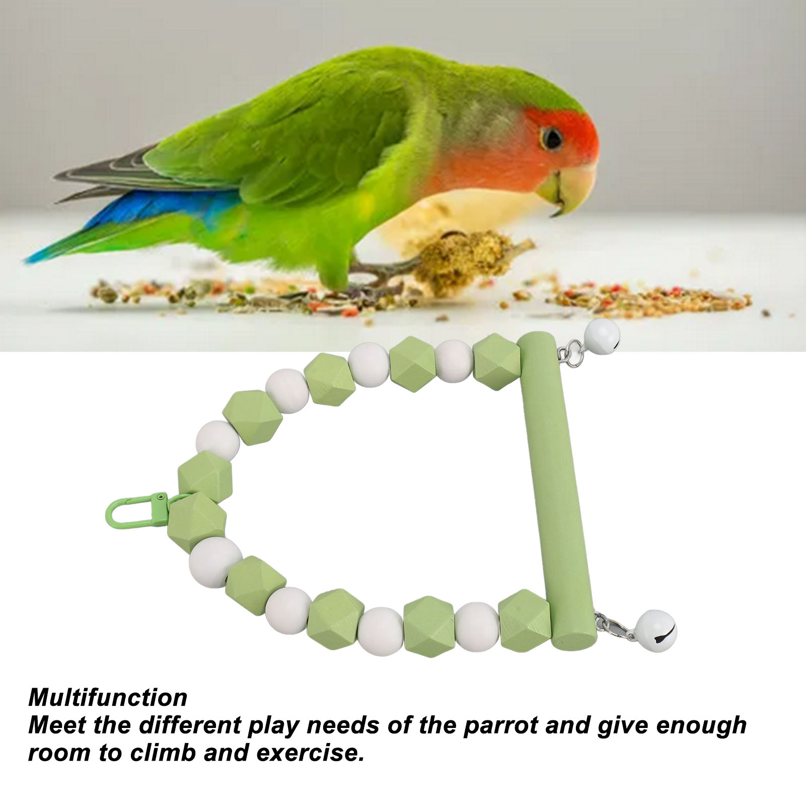 Wooden Bird Swing Perch Toy, Hanging Parrot Swing, Standing Toy, Claws Grinding, Anxiety Reduction