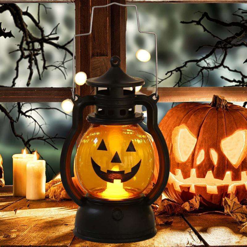 2024 New Halloween LED Retro Lantern Battery Operated Flickering Pumpkin Lanterns For Garden Landscape Decoration