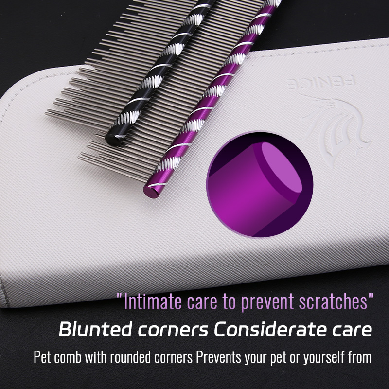 Fenice Professional Cat Grooming Comb Groomer For Pet Groomer Pets Combs Hairbrush Tapered Stainless Steel Pins Cat Hair Care