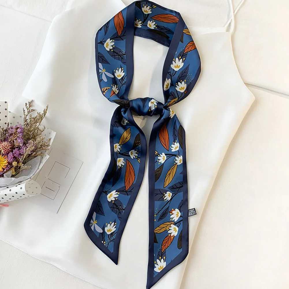 New Fashion Shawl Silk Fruit Printed Scarf 90cm Long Womens Handle Narrow Neck Scarf Tie X250319