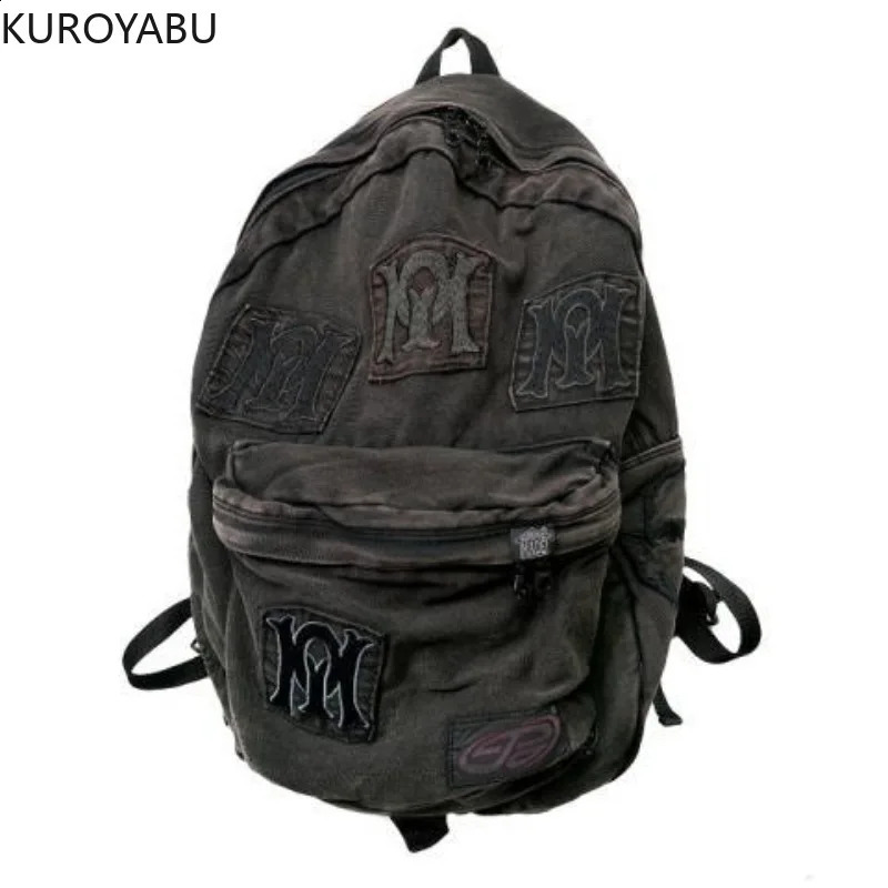 Denim Y2k Backpack Womens Street Clothing Embroidered Letter Canvas Casual Fashion School Bag Retro Large Capacity Travel 240903