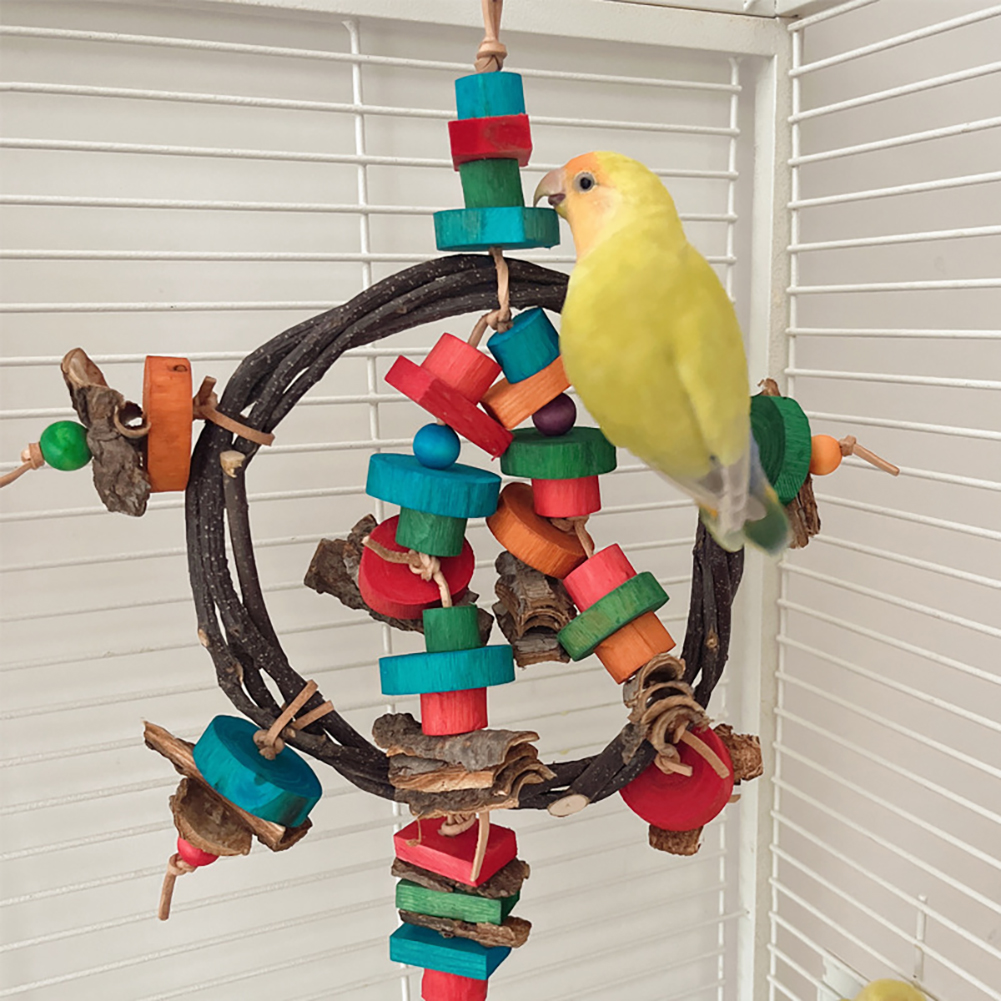 Parrot Toys Nature Wood Bird Chewing Toys Bird Cage Accessories Colorful Wooden Blocks Bird Chewing Toy Cage Rope Chewing Toy