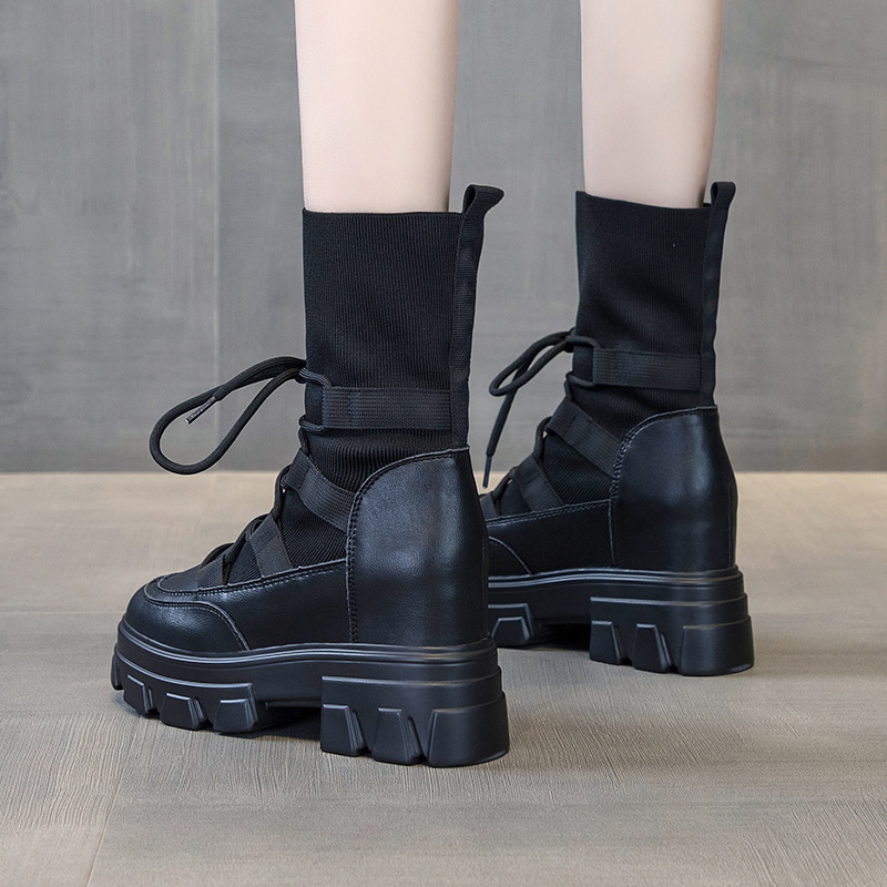 Fujin 8cm Thread Weave Synthetic Genuine Leather Snow Ankle Booties Platform Wedge Women Warm Autumn Winter Shoes Plush Boots