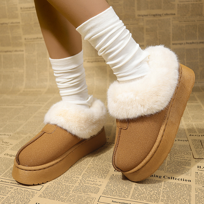 2025 new Warm Thicken Plush Chunky Platform Snow Women Faux Suede Flat Heels Winter Boots Woman Thick Bottom Cotton Shoes