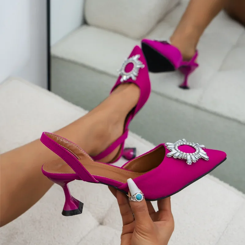 Pumps 2024 Crystal Sgback High Heels Summer Bride Comfortable Triangle Heeled Party Wedding Women Shoes da64