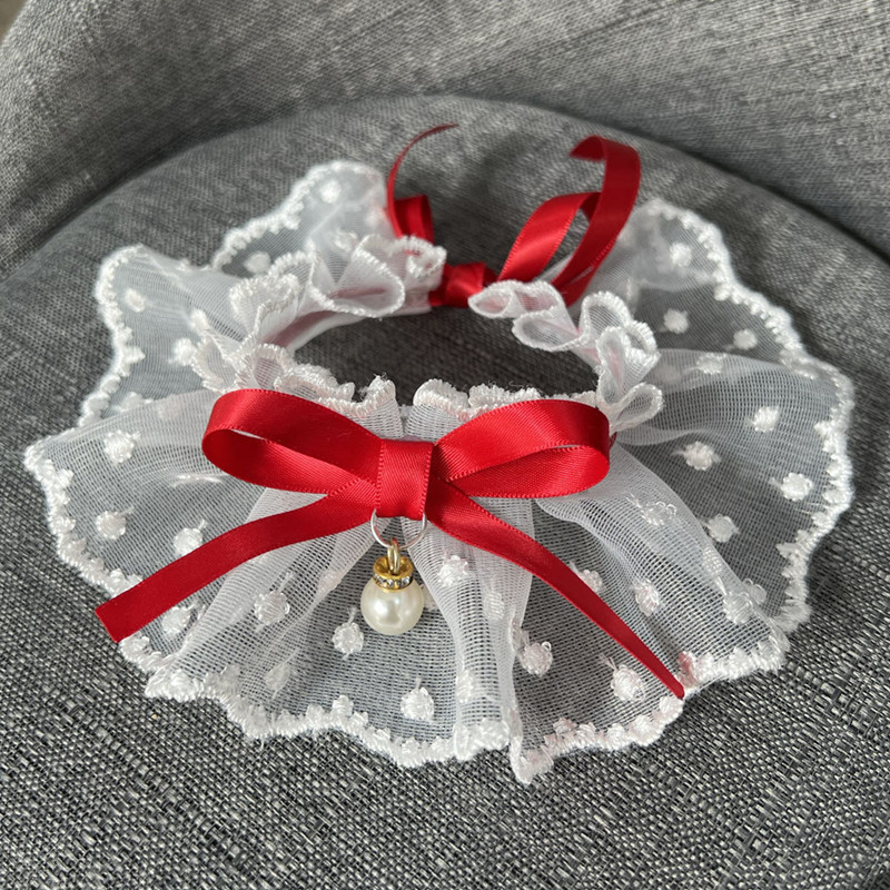 White Lace Bowknot Collar, Bowtie Bibs, Mesh Embroidery, Dog Cat Necklace, Neck Strap for Small and Medium Dogs, Bandanas, XL