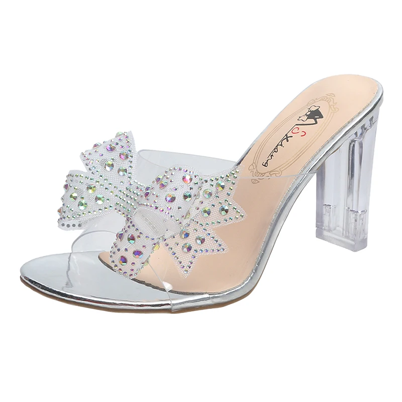 Summer Wind New Sandals Transparent Sexy Crystal High-heeled Outer Wear Net Red Thick Heel Comfortable Women's Shoes 3b3b