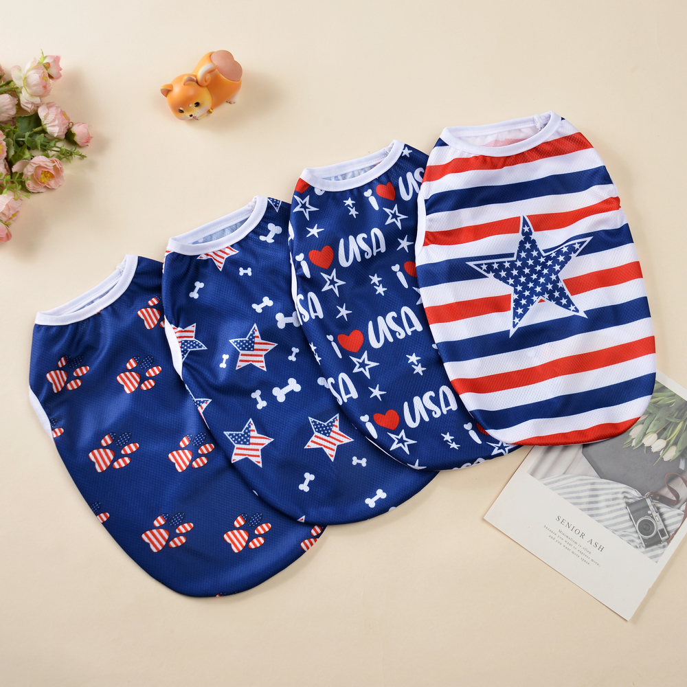 July 4th Dog Shirt Pet Independence Day Vest Costume For Small Medium Dogs Cats Summer Breathable Puppy Chihuahua Pug Clothes