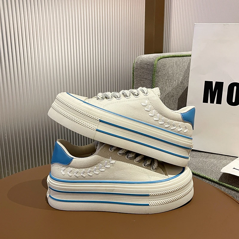 Women Platform Canvas Shoes Height Increasing Chunky Sneakers for Youth Girls Outdoor Trainers Female Ladies Thick Sole Footwear