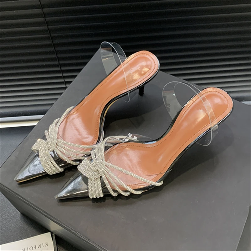 Spring 2024 Eilyken Sexy PVC Transparent Thin High Heels Woman Pumps Crystal Stripper Party Sgbac Mule Shoes b84a 2270
