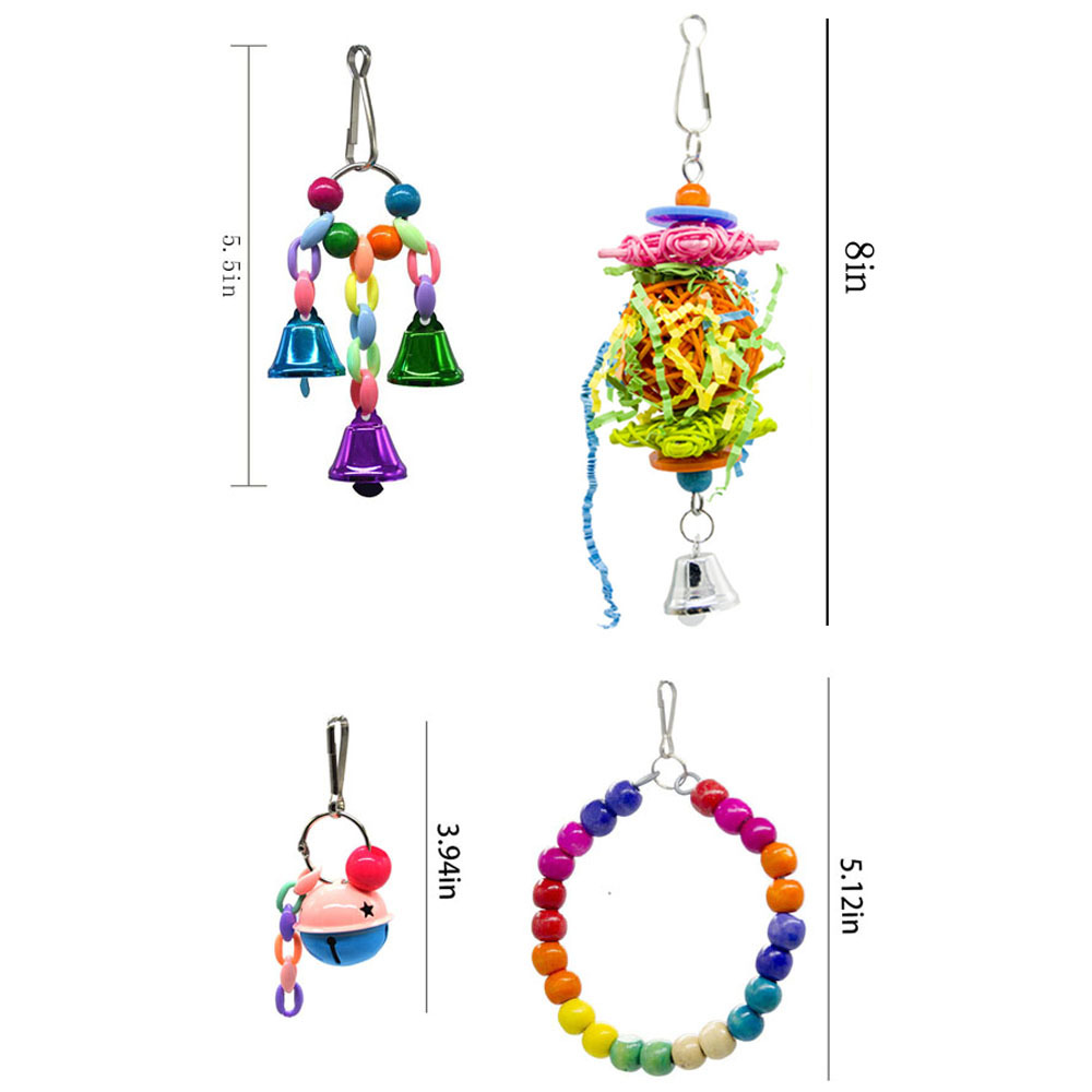 C&C 10 Pcs Bird Parrot Swing Chewing Toys Natural Wood Hanging Bell Bird Cage Toys For Small Parakeets Cockatiels Conure