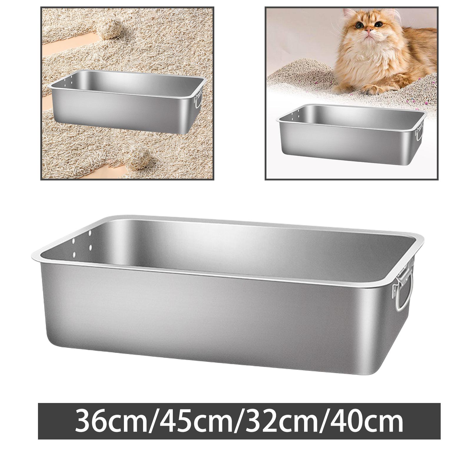 Open Litter Box Smooth Surface Portable with High Sides Pet Supplies Easy to Clean Stainless Steel for Big Cats Cat Toilet