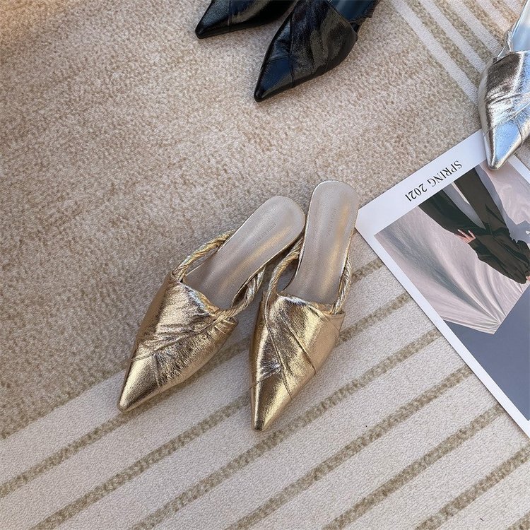 Women's Stylish Spring Mules: Slip-On Flats Pointed Toe Slippers for Casual Outdoor Wear