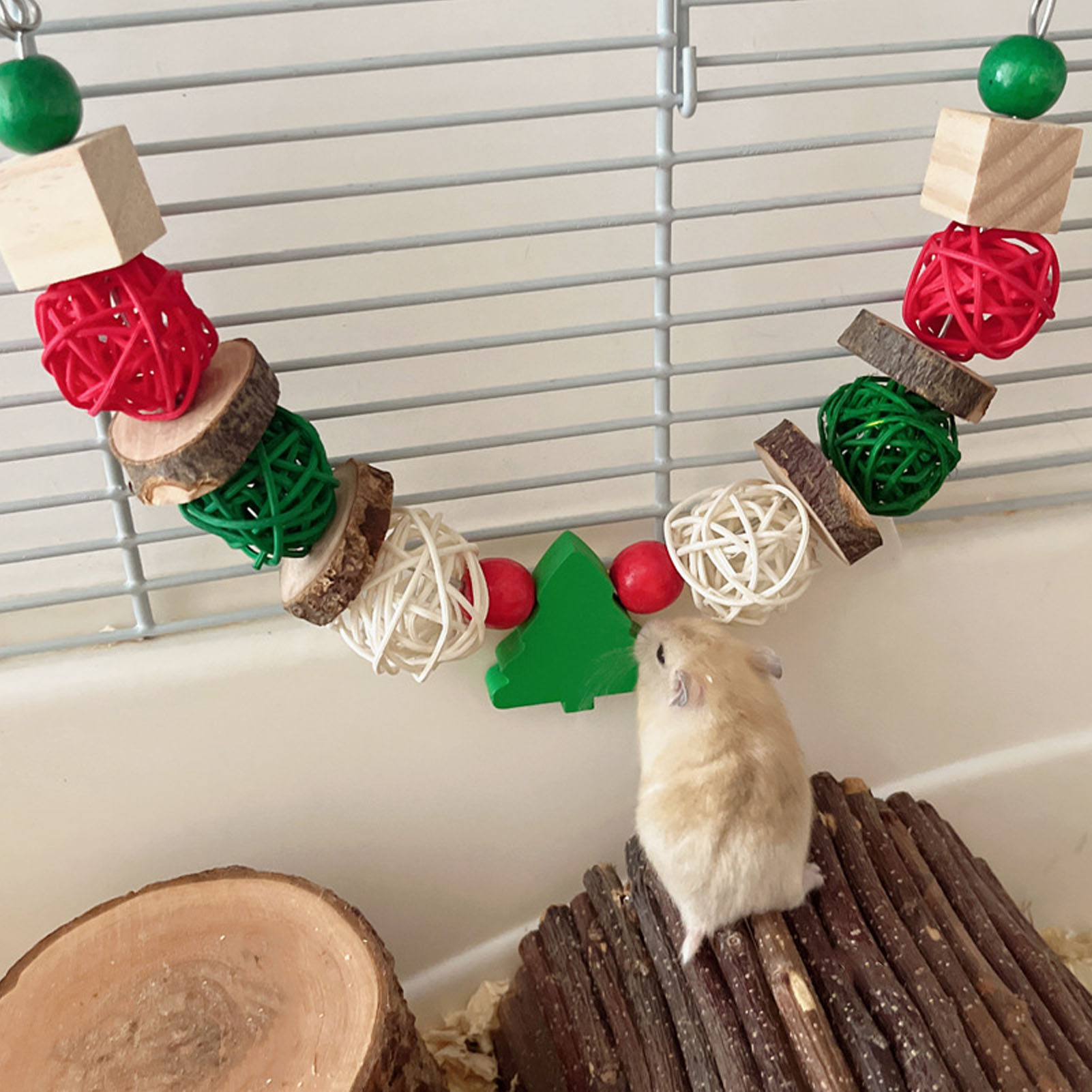 Colorful Wooden Chewing Toy for Parrots, Teeth Grinding, Rattan Ball, Christmas Bird, Hamster, Rabbit
