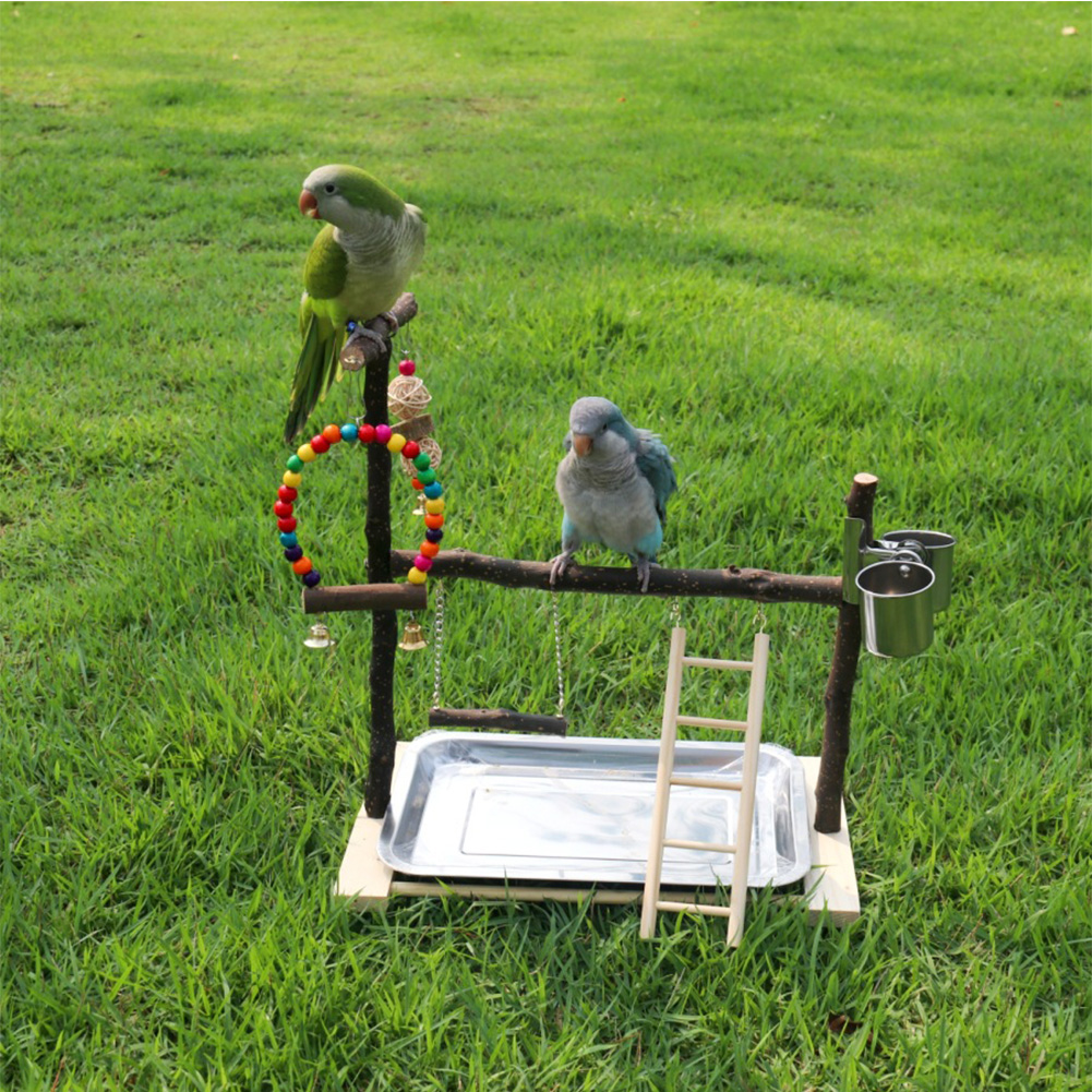 Bird Playground Parrot Playstand Gym Playpen Play Stand Wood Perch Exercise Activity Center Ladders Feeder Cups Swing Toys