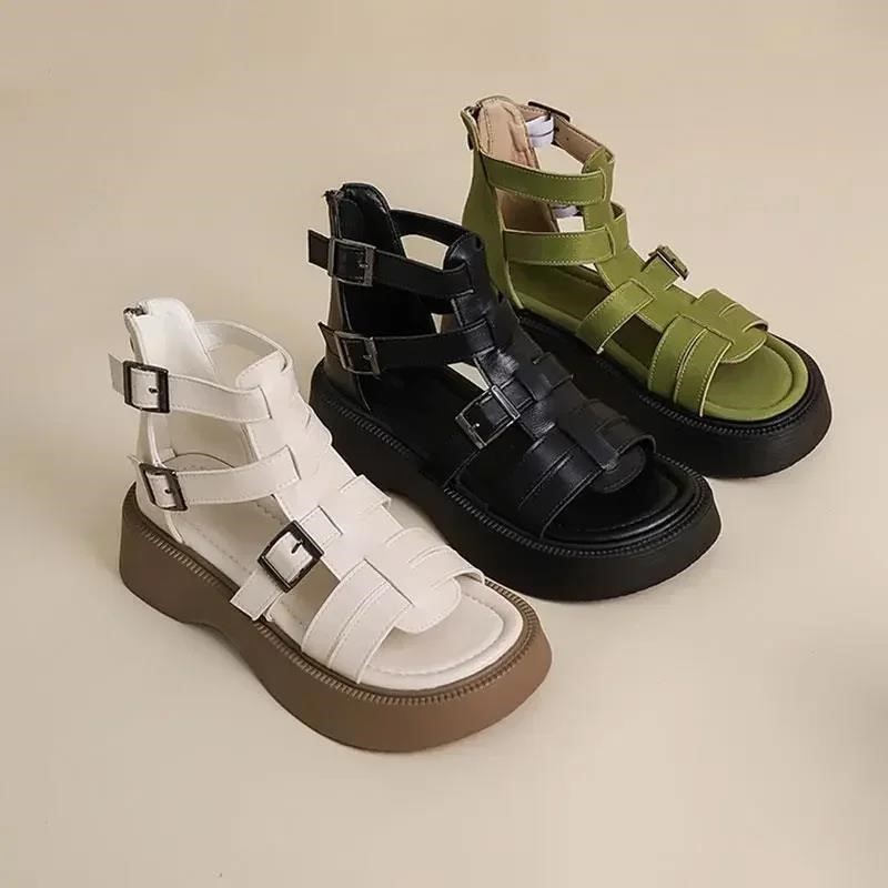 Gladiator Women's Shoes 2024 Hot Sale Women's Zipper Sandals Summer Beach Sandals Women Peep Toe Wedges Shoes Female
