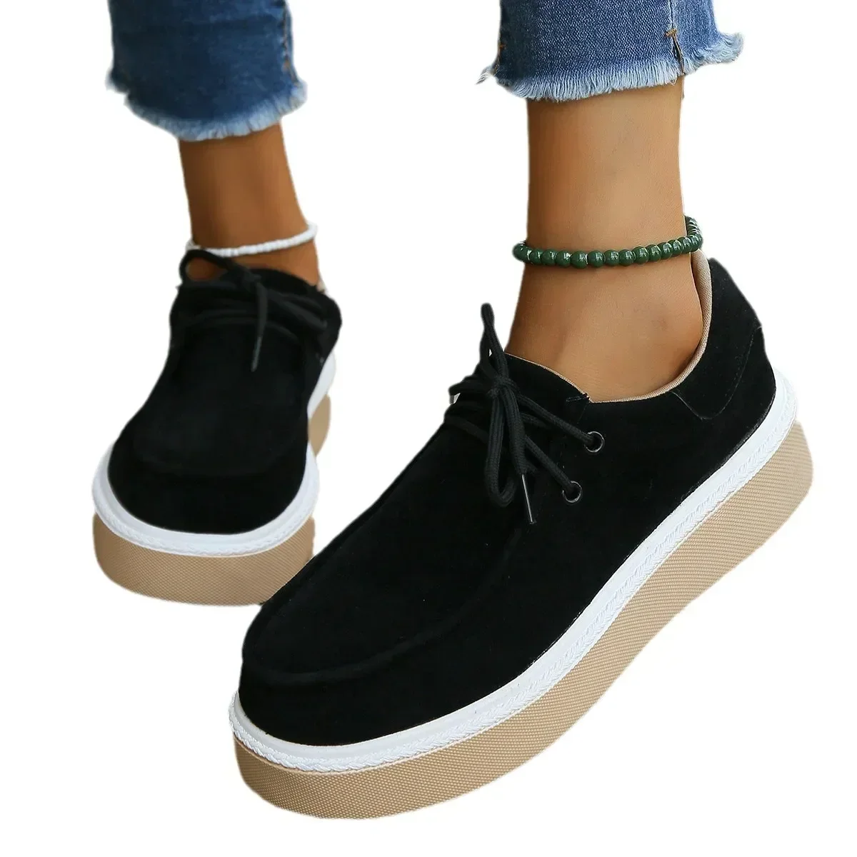 Large Size Women's Comfort Breathable Suede Sneakers Ladies Low Top Thick Sole Casual Sports Shoes for Women Zapatos Mujer2024