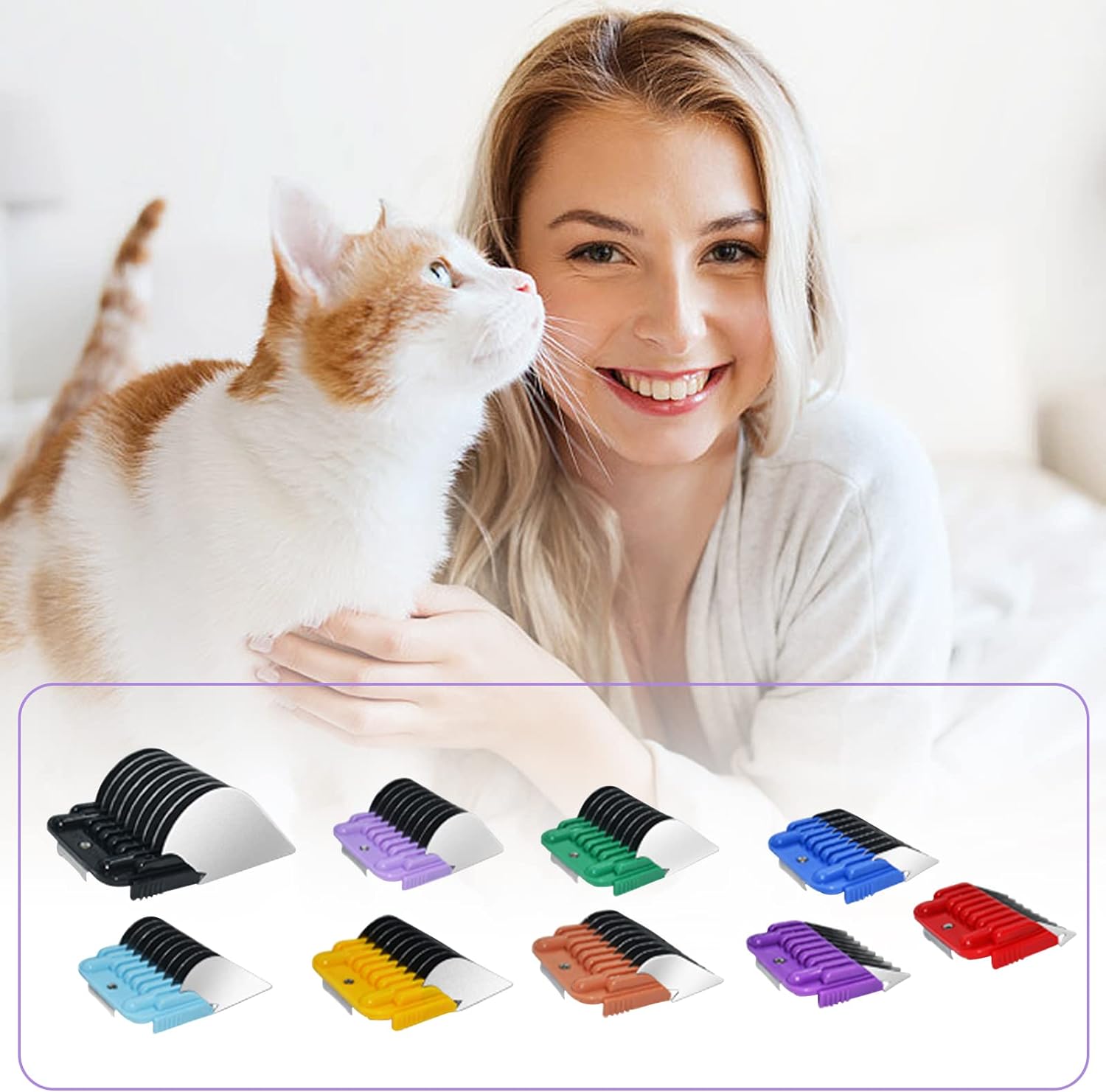 9 Colors Animal Stainless Steel Dog Guide Comb,Only For 10#/15#/30# Detachable Blade,For Andis,Oster A5,Wahl KM Series Clipper