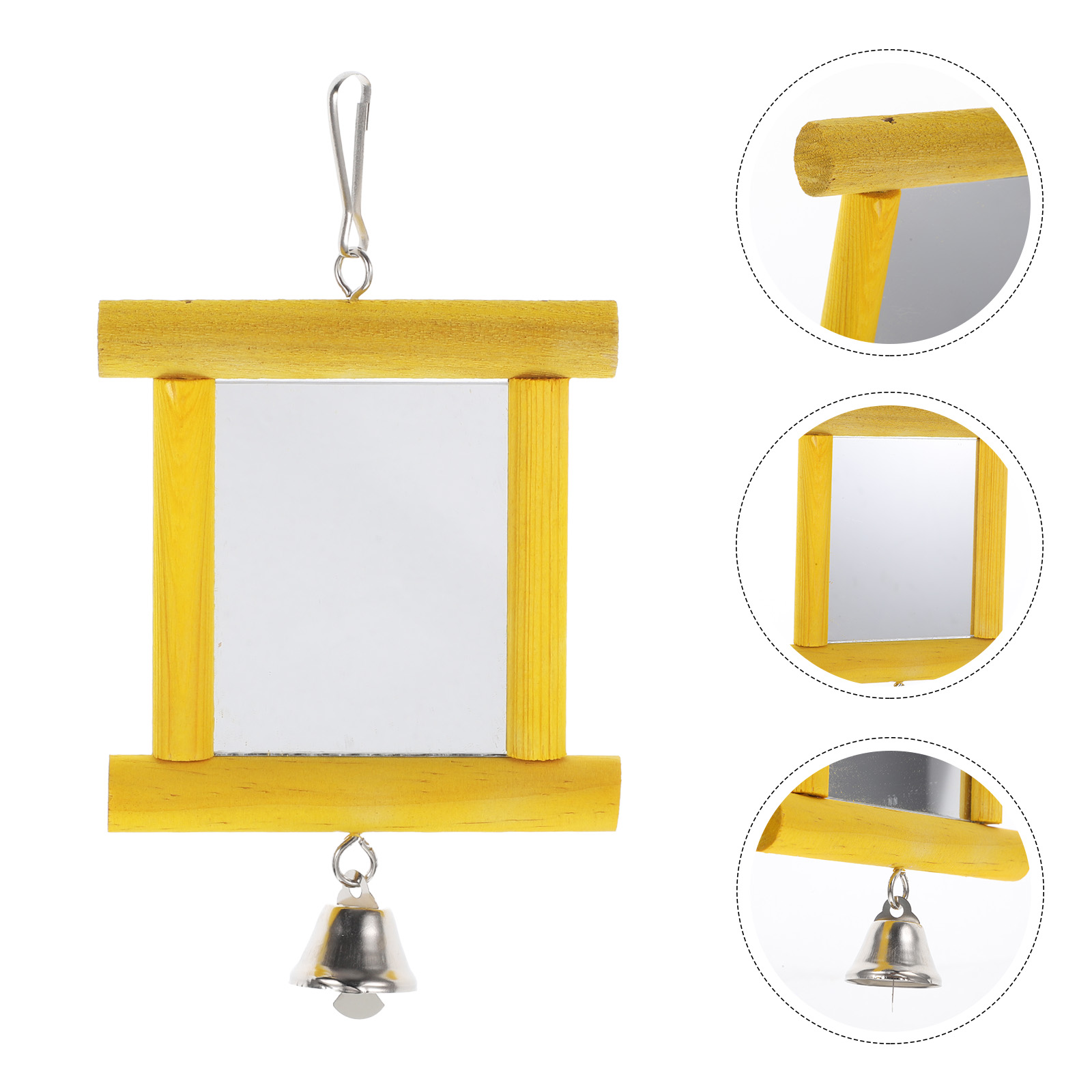 Bird Cage Decoration Parrot Mirror Toy Pet Feeder Parakeet Supplies Portable Wooden