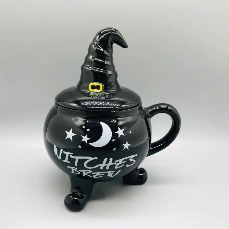 1pc 450ml Funny Witch Coffee Mugs Goth Christmas Halloween Novelty Cup with Lid Witches Brew Cauldron Mug Halloween Decor 240902
