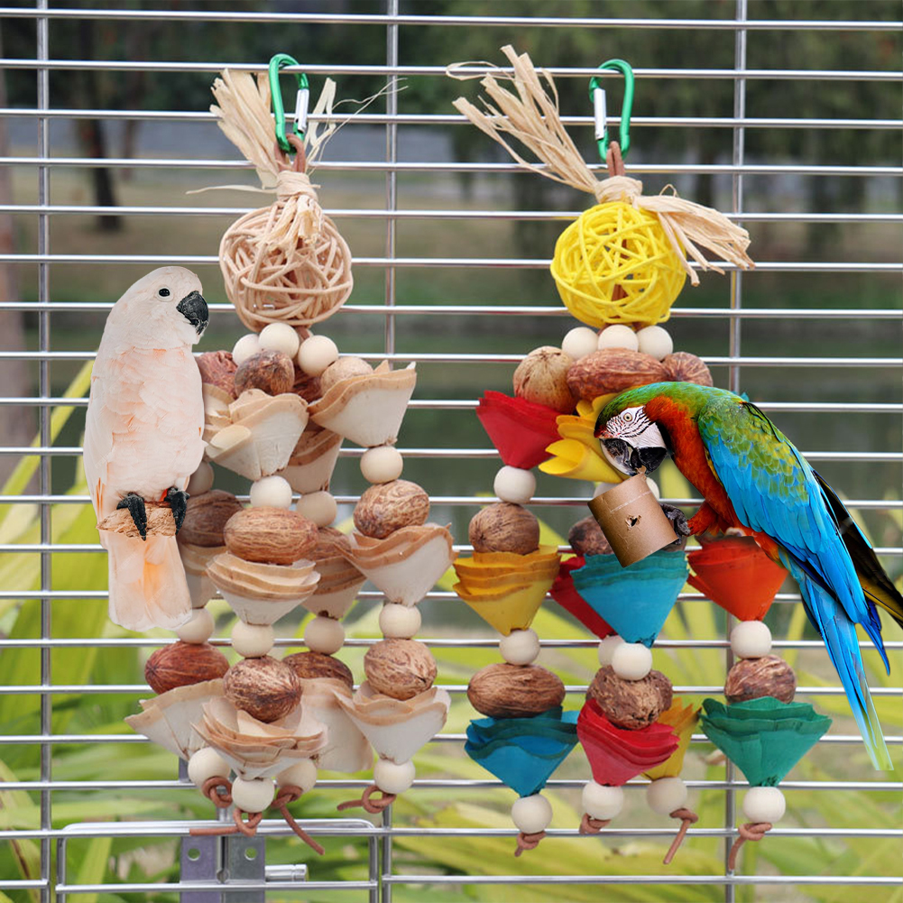 Bird Parrot Chewing Toy Rattan Balls Wooden Beads Parrot Tearing Toys Bird Cage Toy For Finch Budgie Parakeets Cockatiels