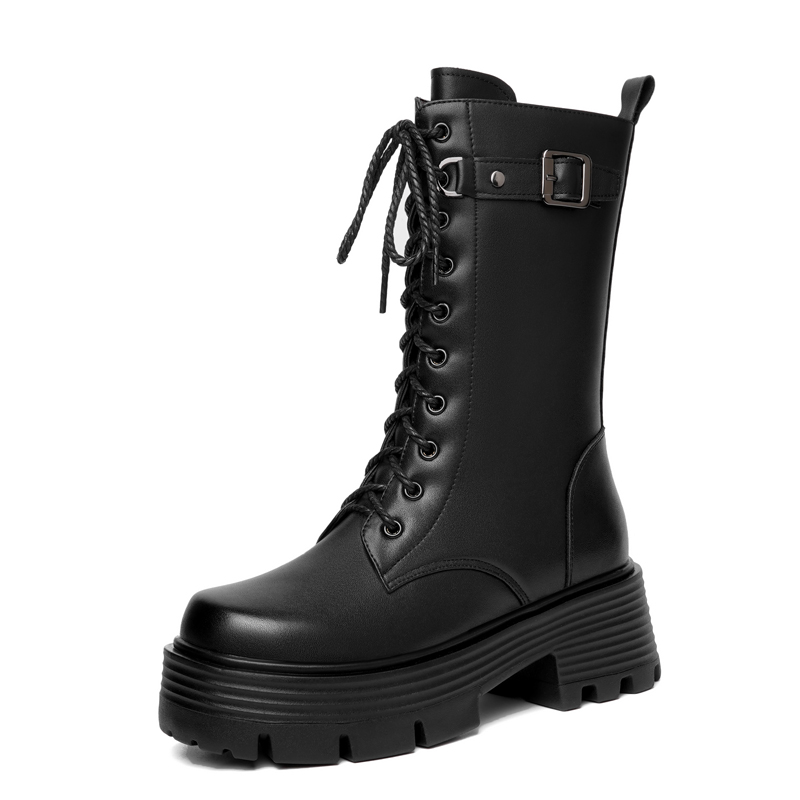 AIYUQI Women's Winter Shoes 2024 New Genuine Leather Women's Biker Boots Large Size Warm Platform Women's Snow Boots