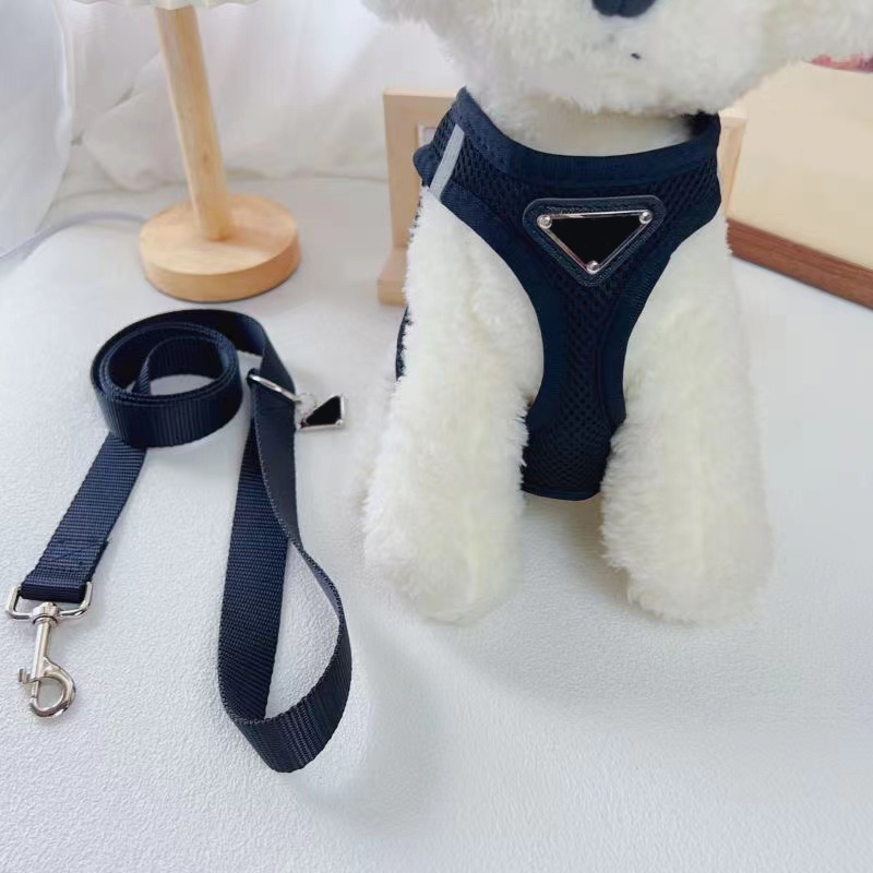 designer letter dog collar adjustable soft high-quality pet harness outdoor traction rope classic black suitable for puppies