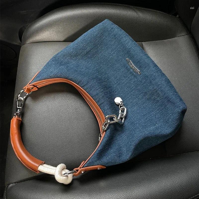 Hobo Denim Fabric Shoulder Bags For Women 2024 Purses And Handbags Blue Underarm Hobos Casual Street Crossbody Totes 75c1