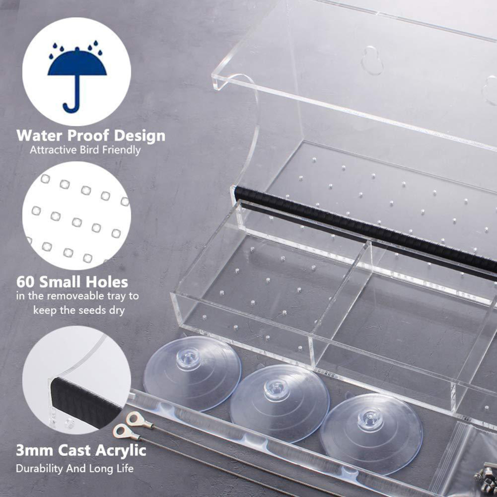 Window Bird Feeders for Outsid for Viewing With Removable Feed Tray And Super Strong Suction Cups Clear Acrylic Bird Feeder
