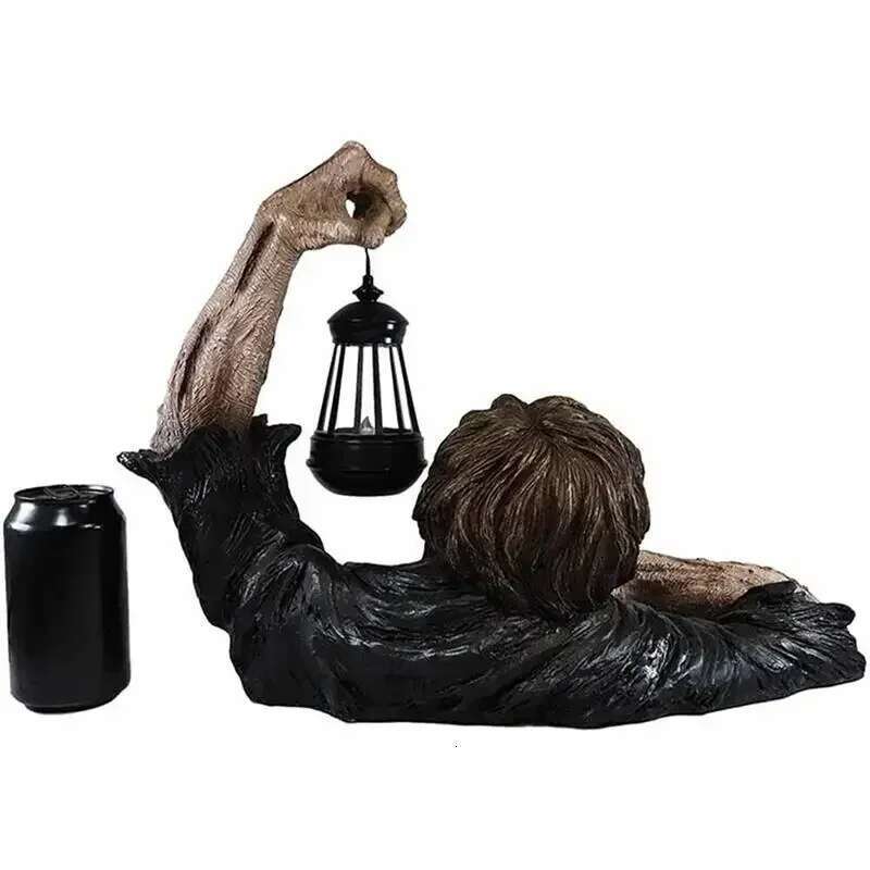 1pc Halloween Crawg Horror Decor, Scary Led Lights Zombie Holding Lantern Outdoor Figurine Light