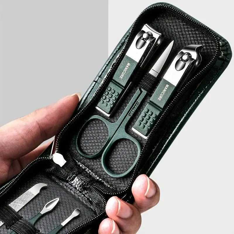 scissors set Ear pick nail clipper tool household nail clippers stainless steel pedicure knifeGreen 6piece setXJ250116