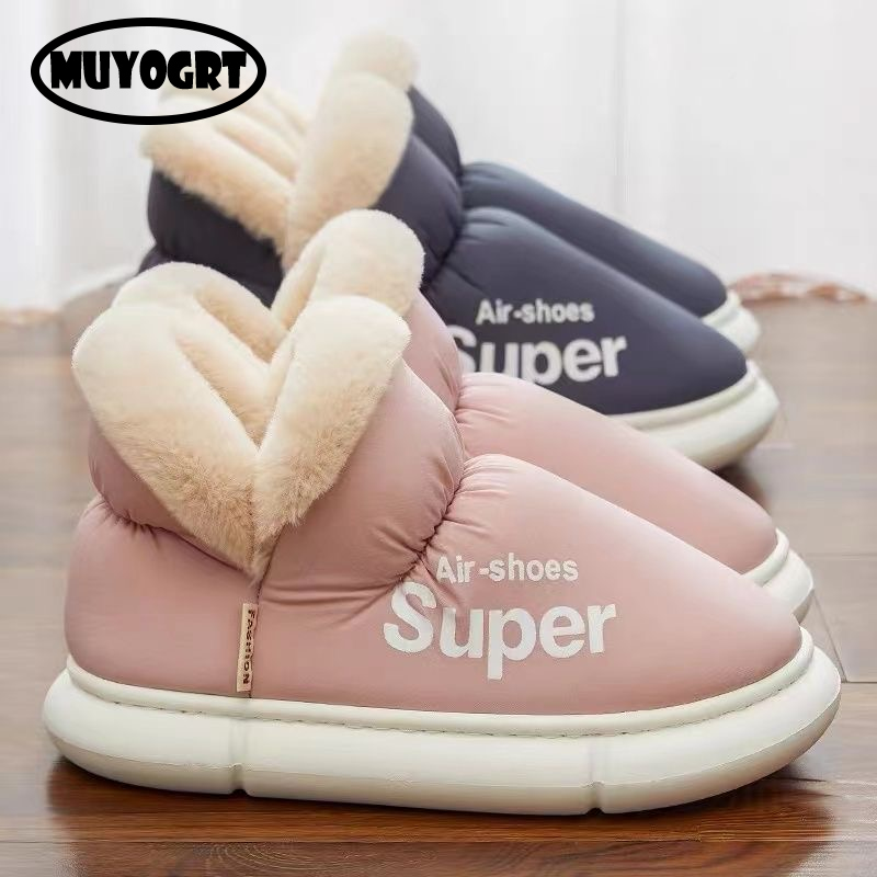 Women 2024 Winter Boots Slippers Thickening Plush Warm Snow Boot Couple Thick Heels Cotton Shoes New Plus Size Platform Slides Quality Botas 0E71