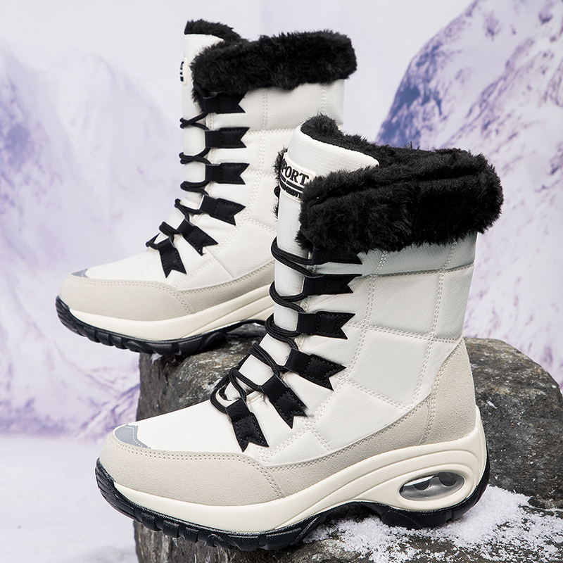 Women's winter warm snow boots, high top cotton shoes, white hot plush inner ing, women's outdoor shoes anti slip hiking