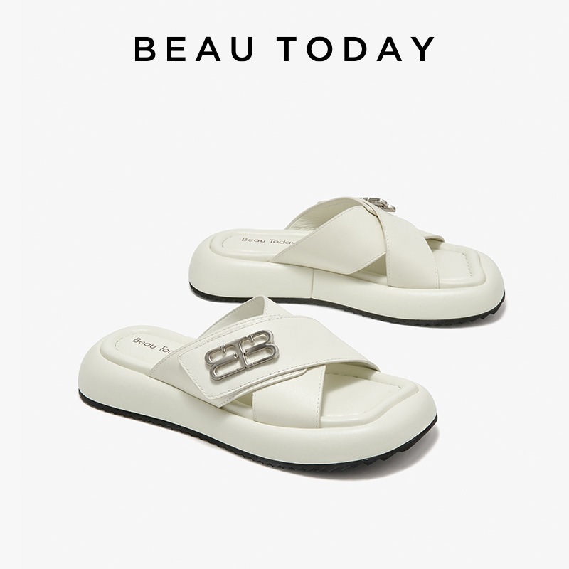 Casual BEAUTODAY Outdoor Slippers Women Sheepskin Open Toe Solid Color Leisure 2024 Summer Beach Ladies Flats New Handmade 38528 4599