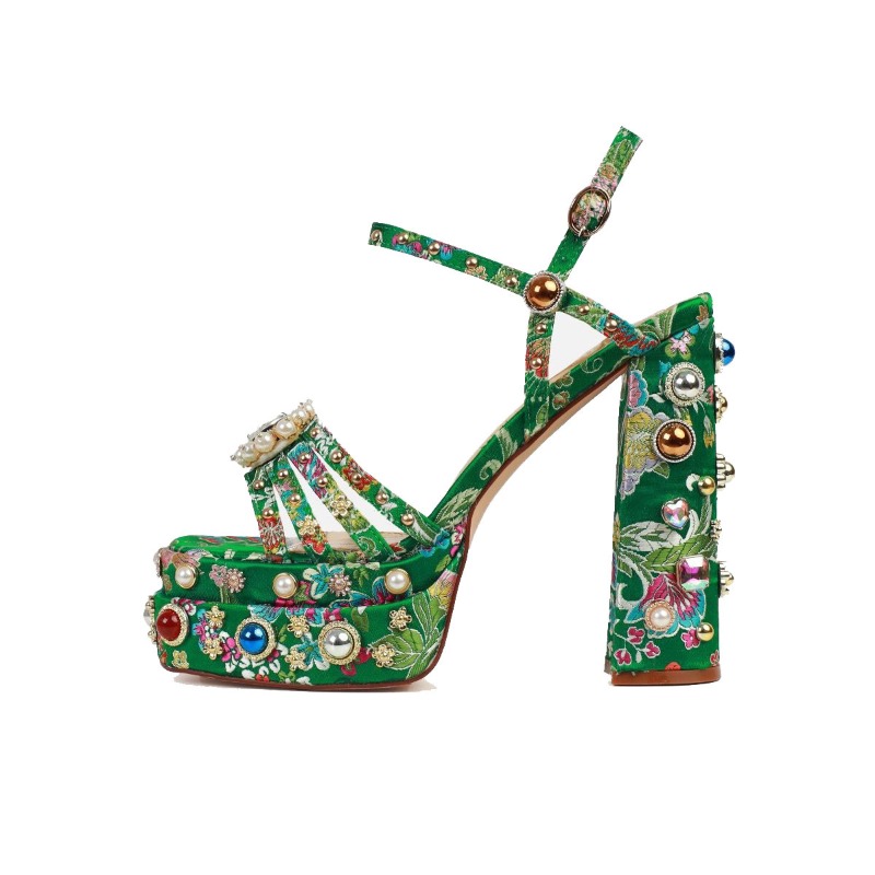 European and American Designer Brand Fashionable Rhinestone Banquet Sandals for Women's Summer Printed Thick Soled Shoes