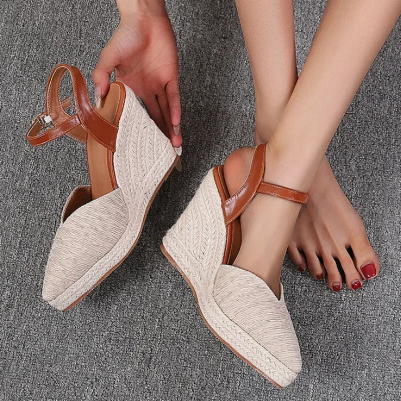 Sandale Thick Sole PointToe Espadrilles Fisherman Shoes Wedge Sandals Women Dressy Summer Platform High Heel Босоножки Женские