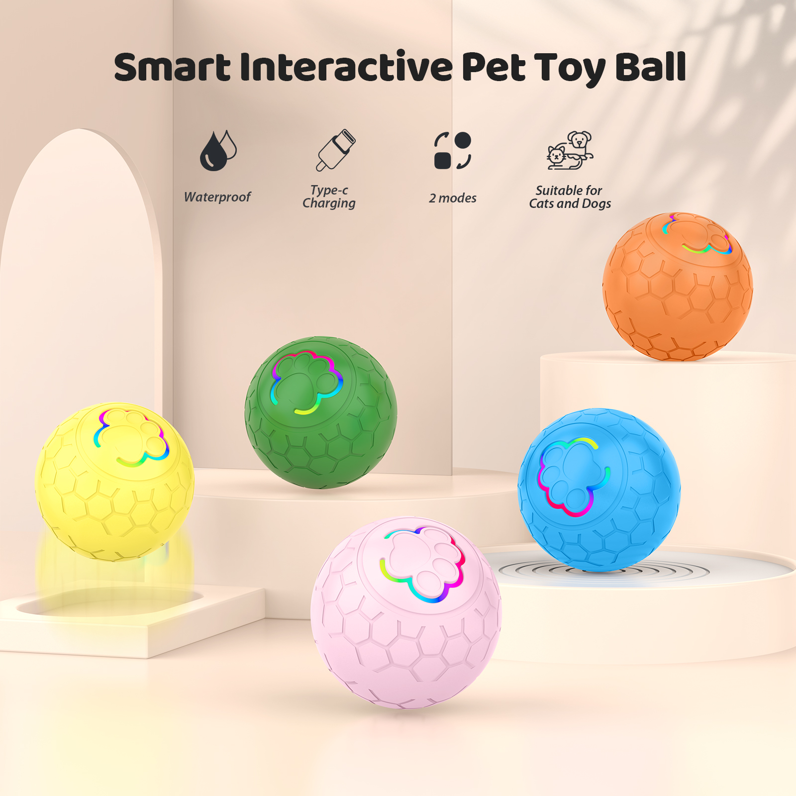 USB Rechargeable Smart Interactive Rolling Ball Pet Toy for Cats Dogs and Kittens Fun Training Gift for Furry Friends