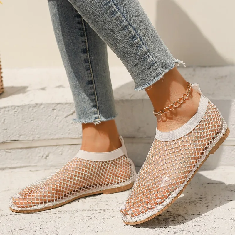 Large Summer Size Women Round Toe Sandals Hollow Short Boots Water Dia Sexy Flat Bottom New Fashion Banquet Slippers 3577