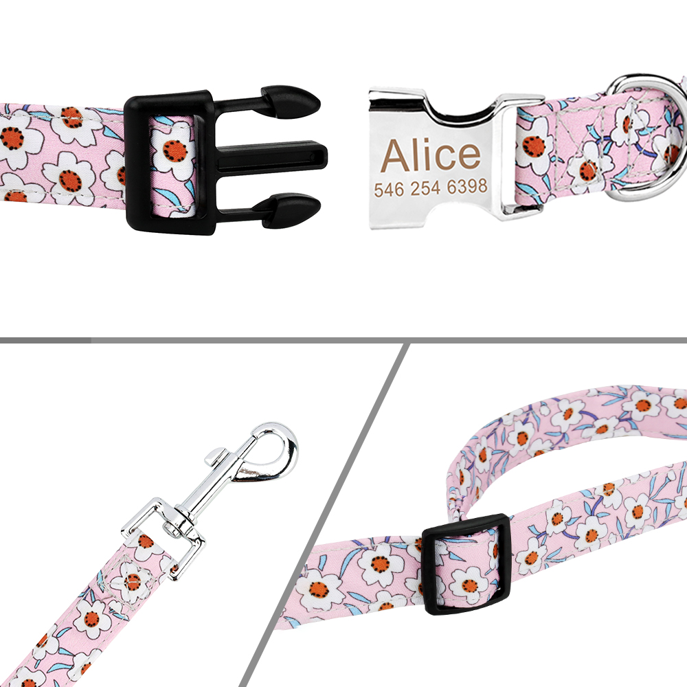 Personalized Dog Collar for Medium Large Small Dogs with Name & Phone Number Engraved Metal Buckle - Fancy Cute Leash Available