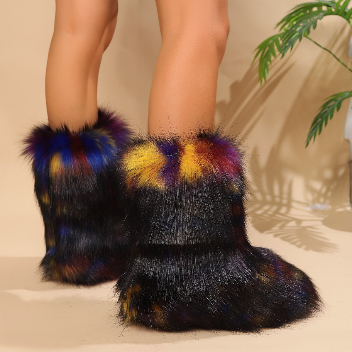 Winter Women's Snow Outdoor Furry Faux Fox Fur New Fashion Boots WomanPlush Warm Platform Shoes Bottes b365