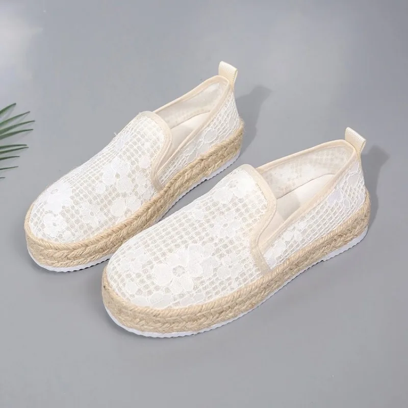 2025 new Flax Oriental retro breathable Loafers Faux pearls detail espadrille flats Simple mesh canvas women shoes 7c52 1ab6