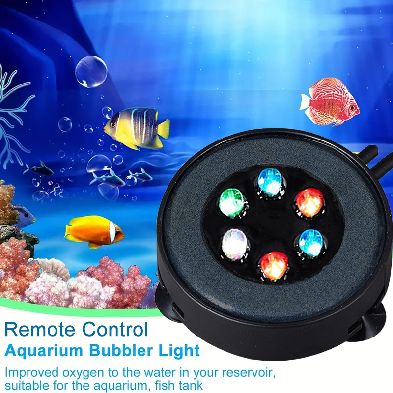 Aquarium Air Bubble Light 6 LEDs Underwater Round Fish Tank Stone Bubbler Submersible Aquarium Bubble Lamp Color Changing Light
