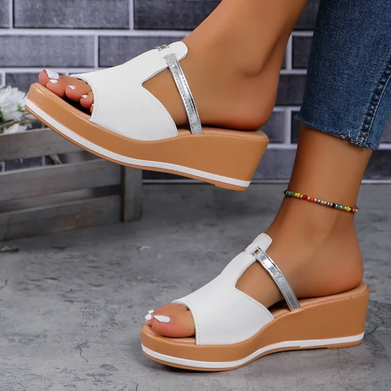 Open New Toe Women's Wedge White Summer Fashion Breathable Comfortable Sandals Buckle Female Footwear Woman Shoes 4e6a 4bd
